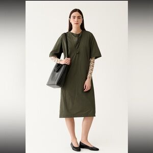A Detacher olive green long sleeve cotton lagenlook midi dress size 8 runway